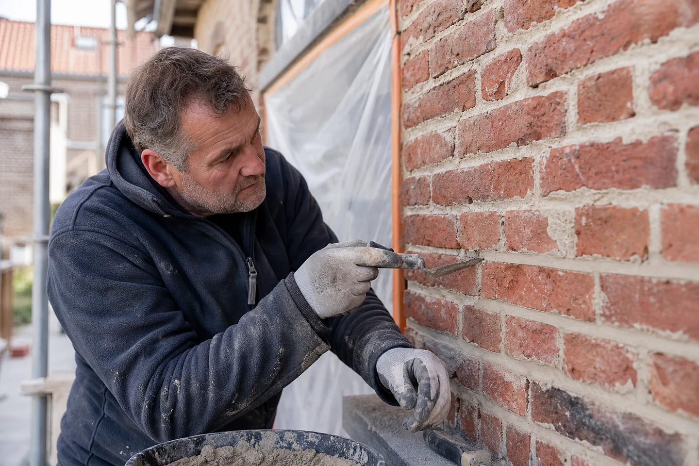 Gevelvakman vernieuwt de voegen van een bakstenen gevel